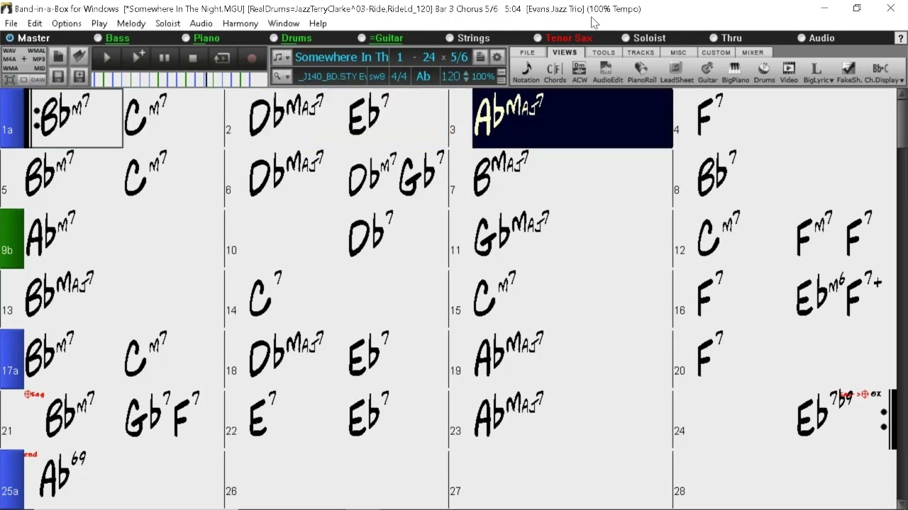 BACKING TRACK - SOMEWHERE IN THE NIGHT (Billy May) (Ab) 120 BPM SWING
