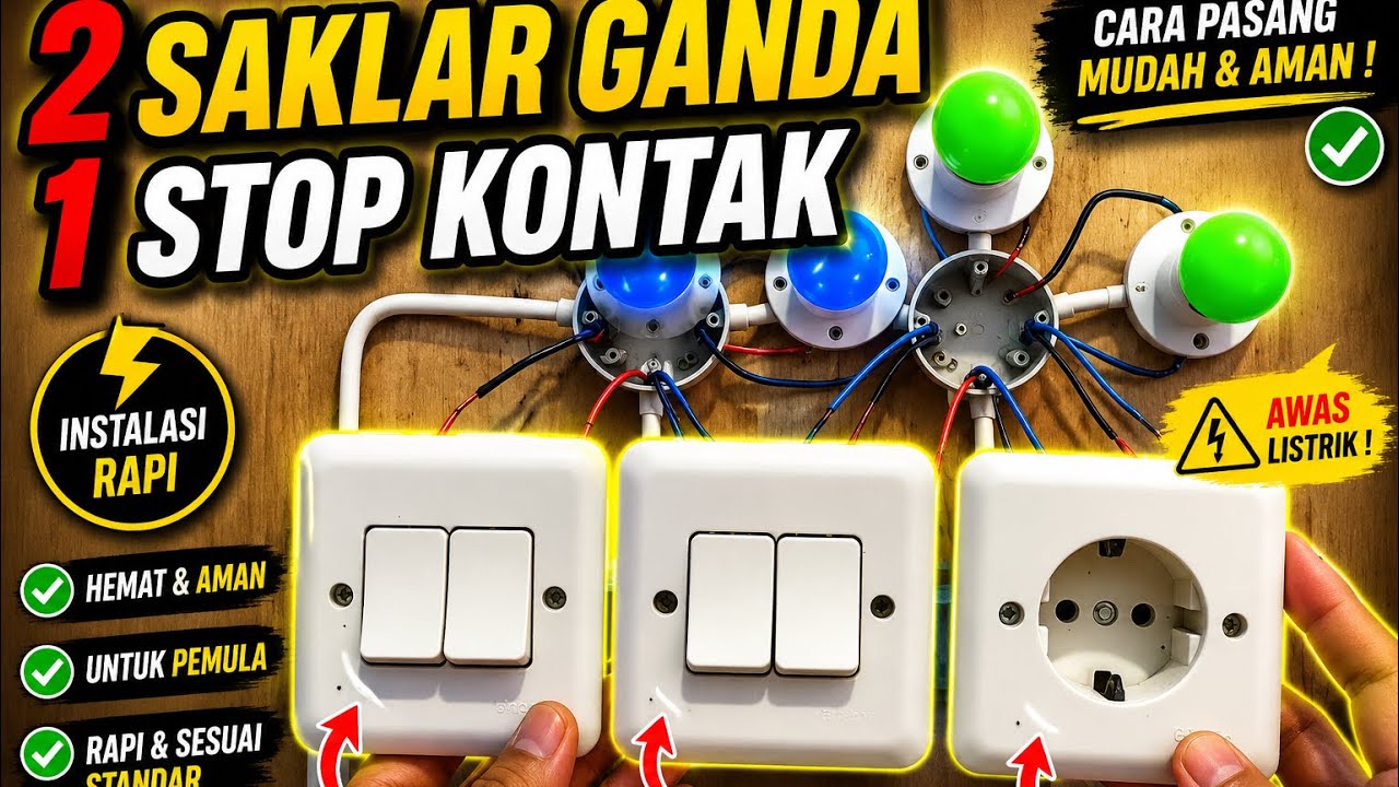 Cara Pasang Instalasi Listrik Rumah 2 Kabel (2 saklar ganda 1 stop kontak)