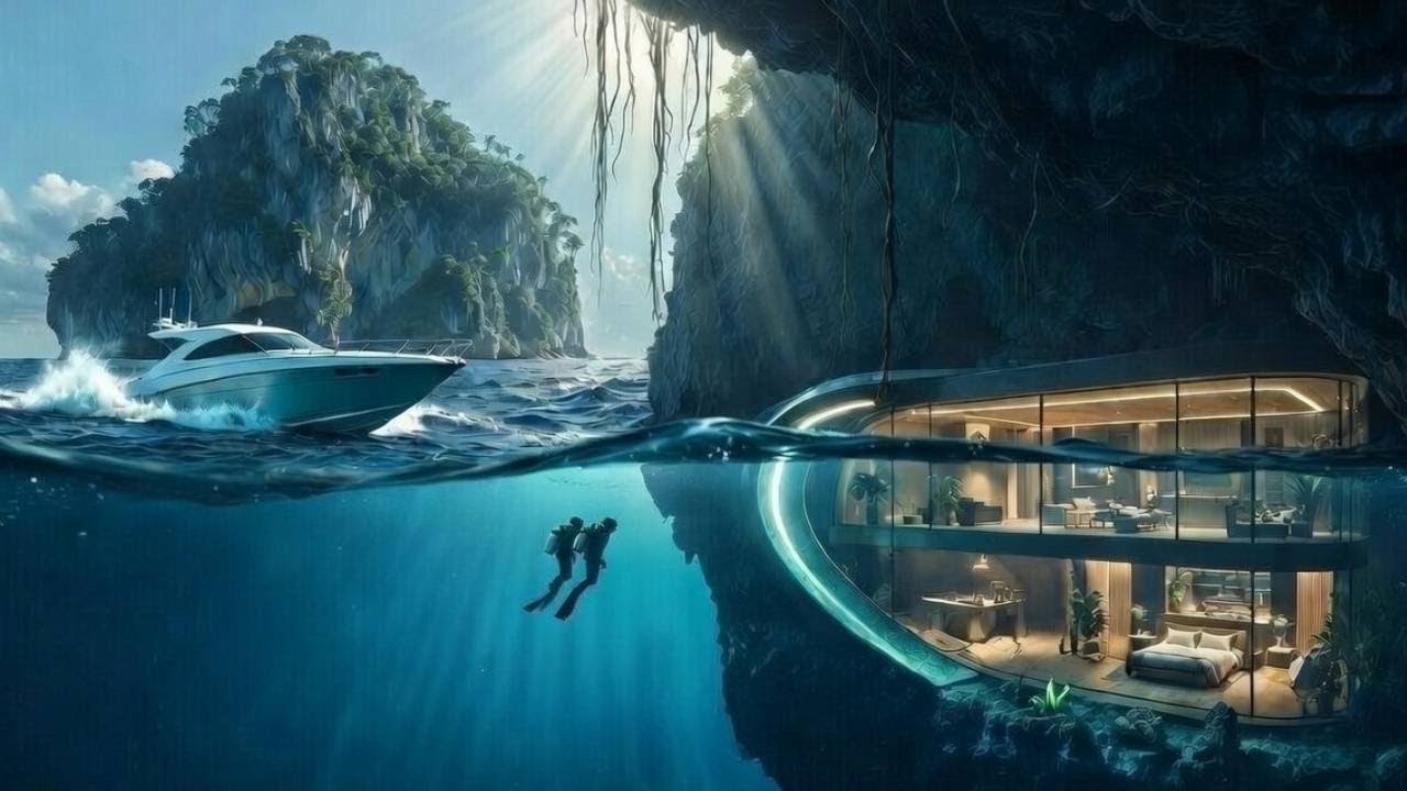 This Man Built a SECRET LUXURY HOUSE Under a MASSIVE Island — Hidden Underwater Cave Home ASMR