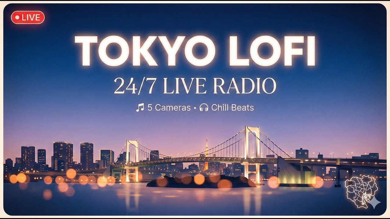 🎵 Tokyo Lofi Radio 24/7 - Live Views: Gate Bridge, Haneda Airport, Disney Fireworks 🌃