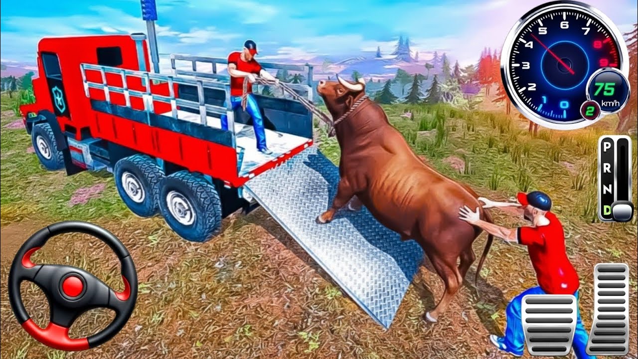 لعبة شاحنة الحيوانات - نقل حيوانات المزرعة والأسود | Truck Driving Game