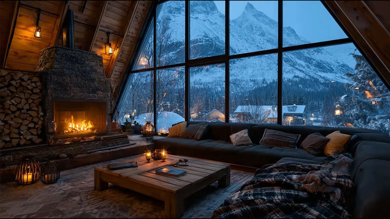 Crackling Fireplace & Gentle Snowfall Ambience ❄️ Cozy Winter Sounds for Deep Sleep & Stress Relief
