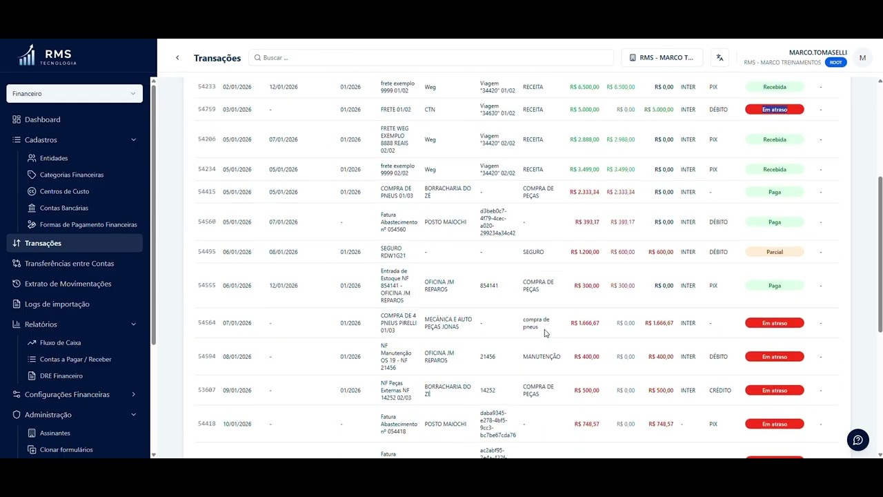 Cadastros gerais - Módulo Financeiro