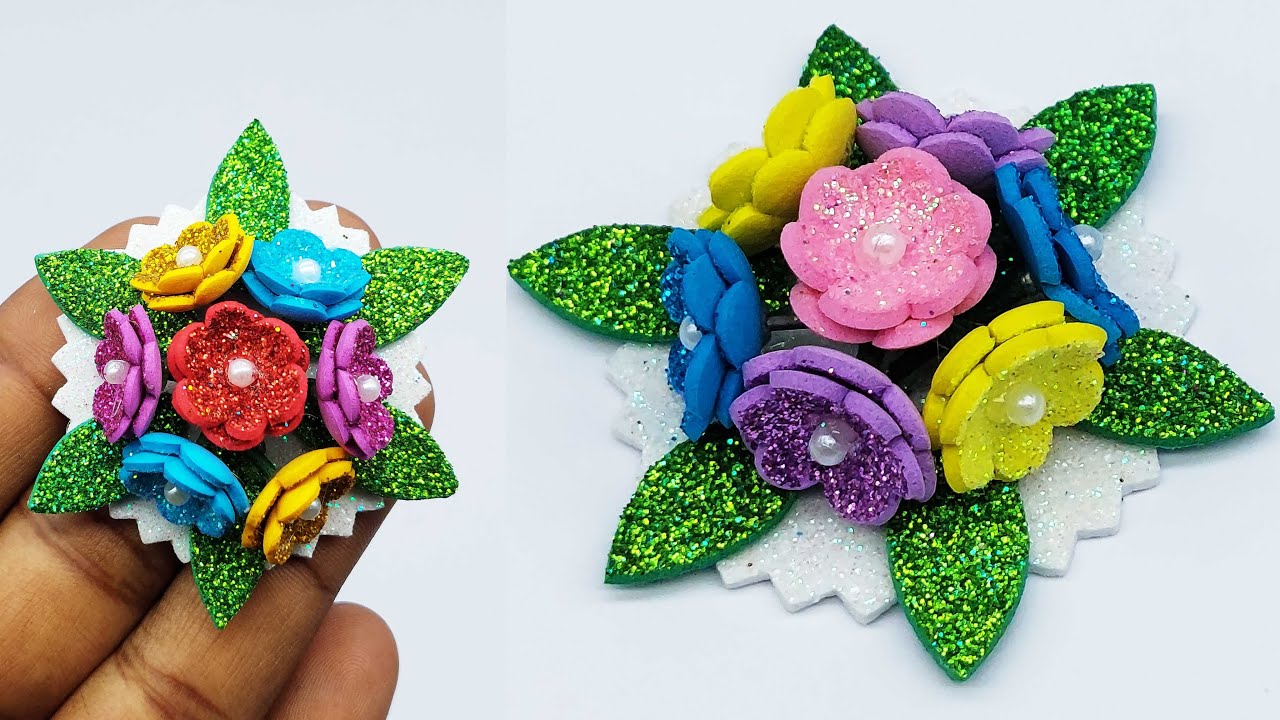 Most Beautiful Flowers From Glitter Foamiran - Miniature Foam Flower - DIY Home Decor