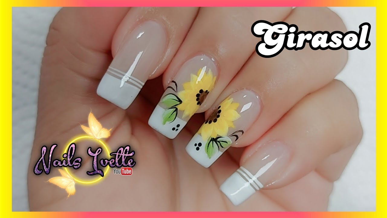 Diseño de uñas Girasol 🌼 Cómo decorar las uñas con girasol | Decoración de uñas con francesa