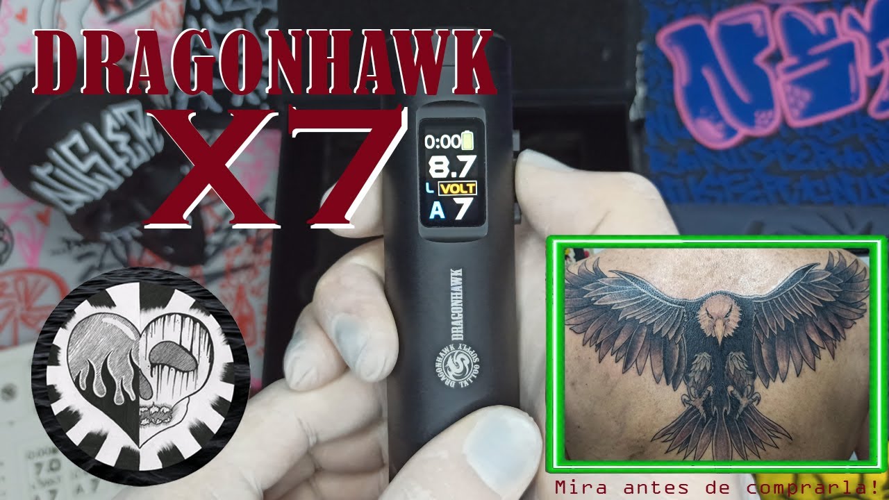 DRAGONHAWK X7 | REVIEW COMPLETA+TATTOO DE PRUEBA...  Máquina de tatuar inalámbrica/ Pen wireless 🚀