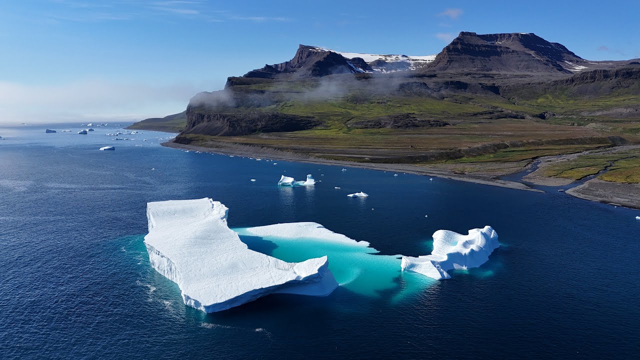 Qeqertarsuaq from drone. Disko Island in Greenland