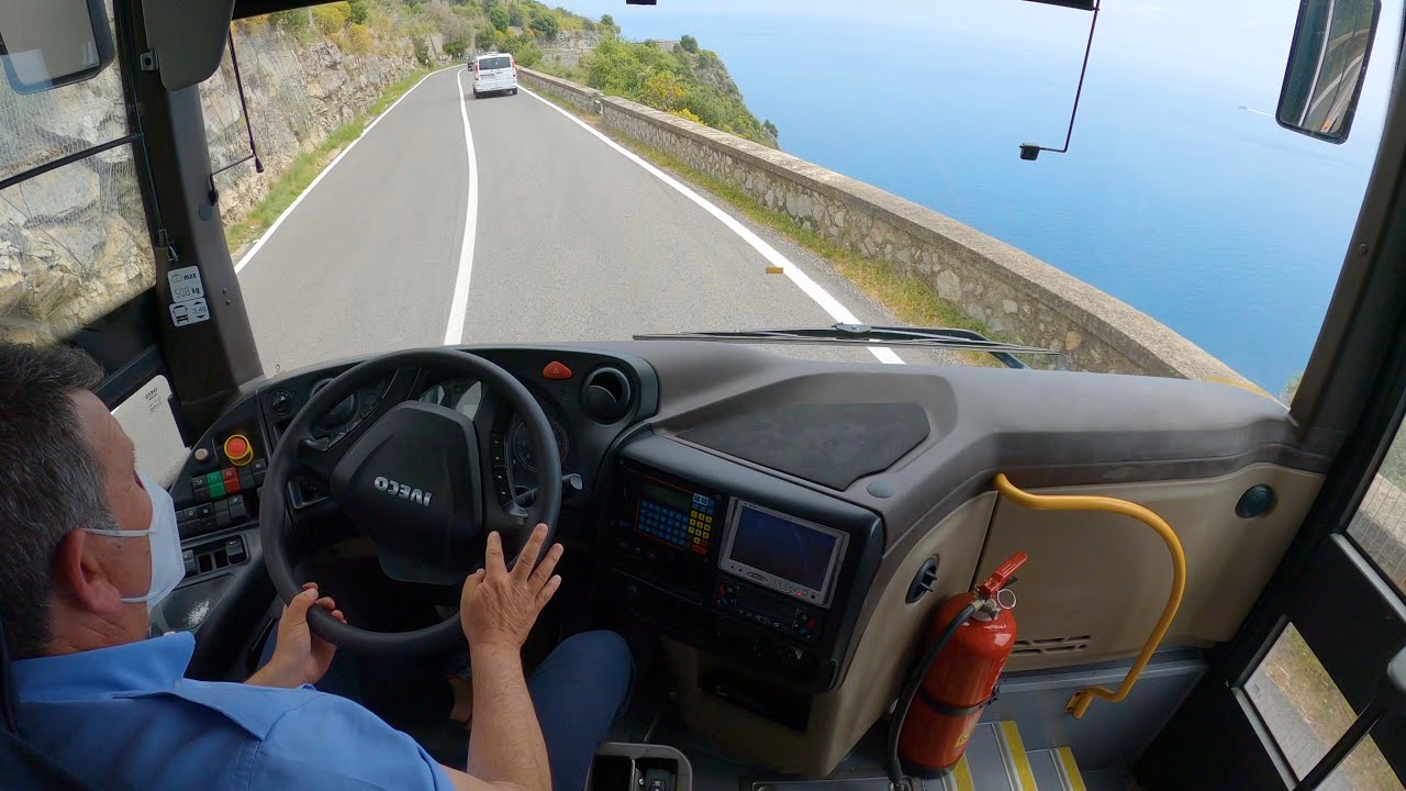 Bus drive cliff road, Italy 4K