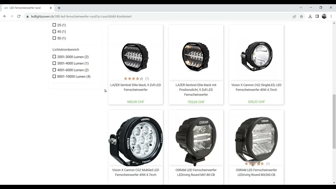 Filtermöglichkeiten LED Fernscheinwerfer auf ledlightpower.ch