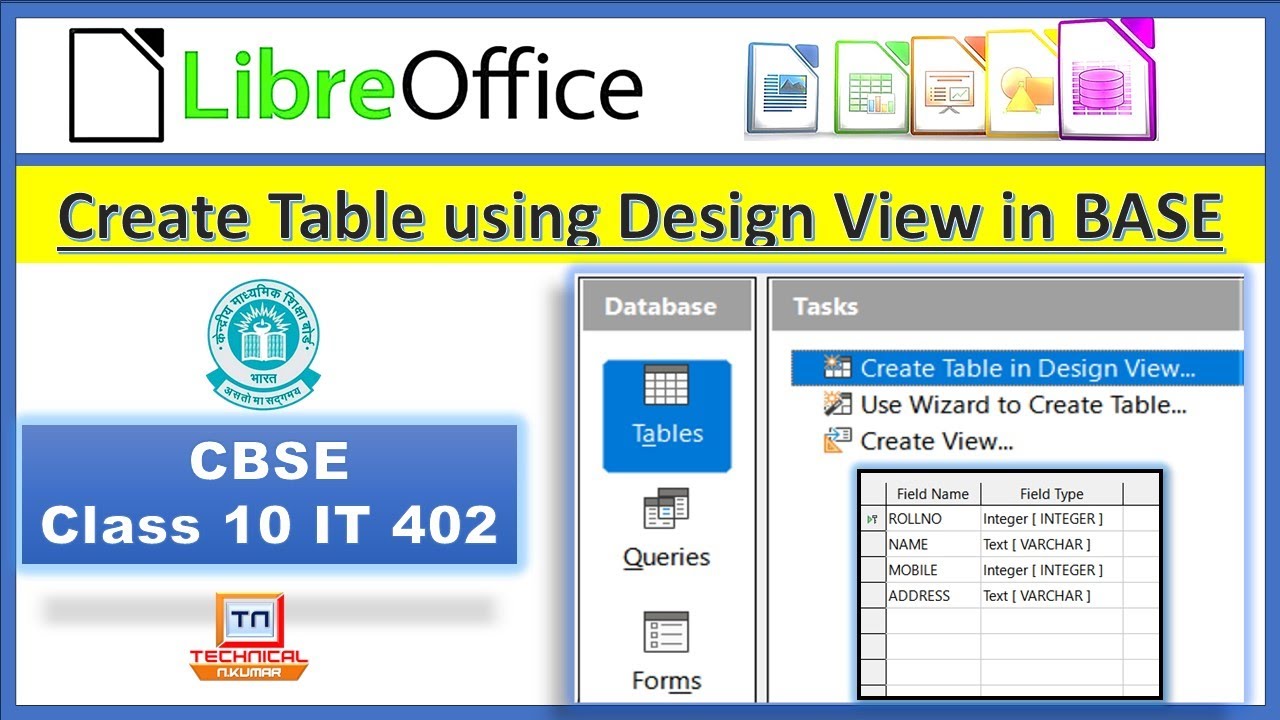Create Table using Design View in Libre Office Base