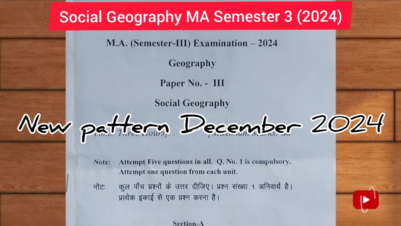 Social Geography| MA (Semester-3) | Geography Paper | Examination 2024