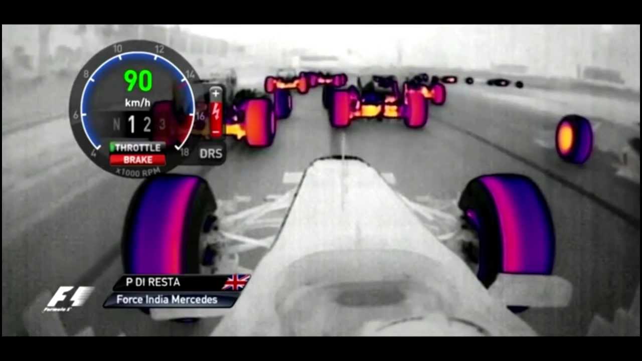 Vuelta de calentamiento y accidente de Di Resta camara termica F1 - monza 2013