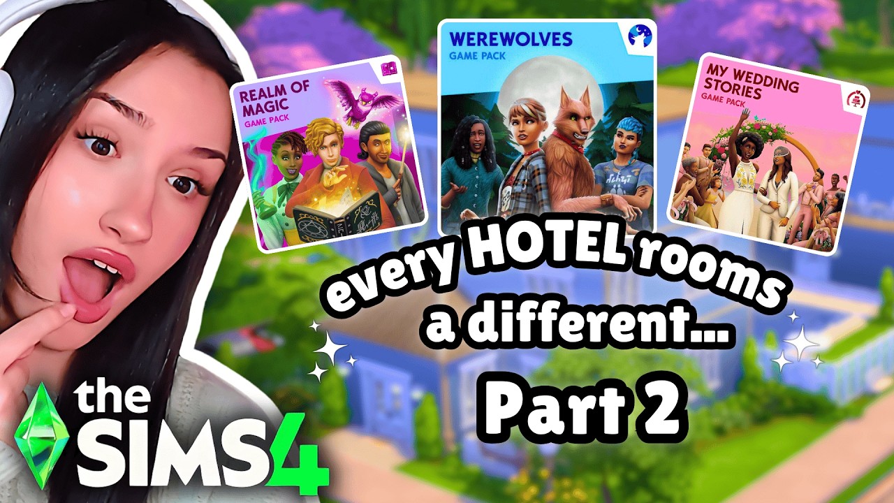 building a Hotel but every rooms a different GAME PACK in The Sims 4 | PART 2