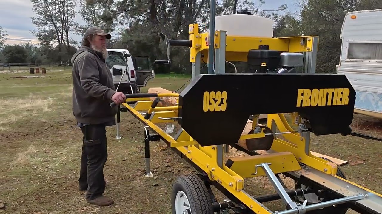 Sawing my first log through the Frontier OS23 Sawmill