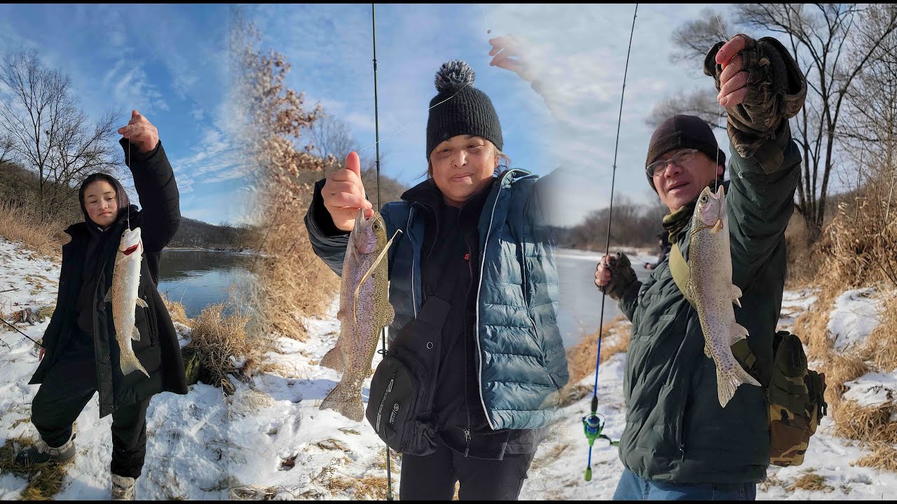 Trout Fishing In Frozen River - Nuv Ntes Dej Ntws Lub Cai Ntuj No