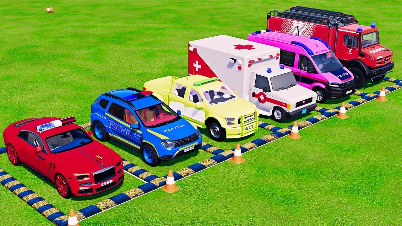 POLICE COLORFULL - TRANSPORTING POLICE CARS, AMBULANCE VEHICLES, FIRE TRUCK WITH TRUCK - FS22 #433