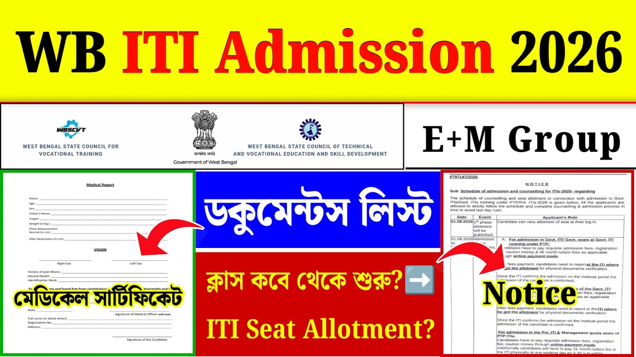 WB ITI Admission Documents List| WB ITI Medical Certificate| WB ITI New Update