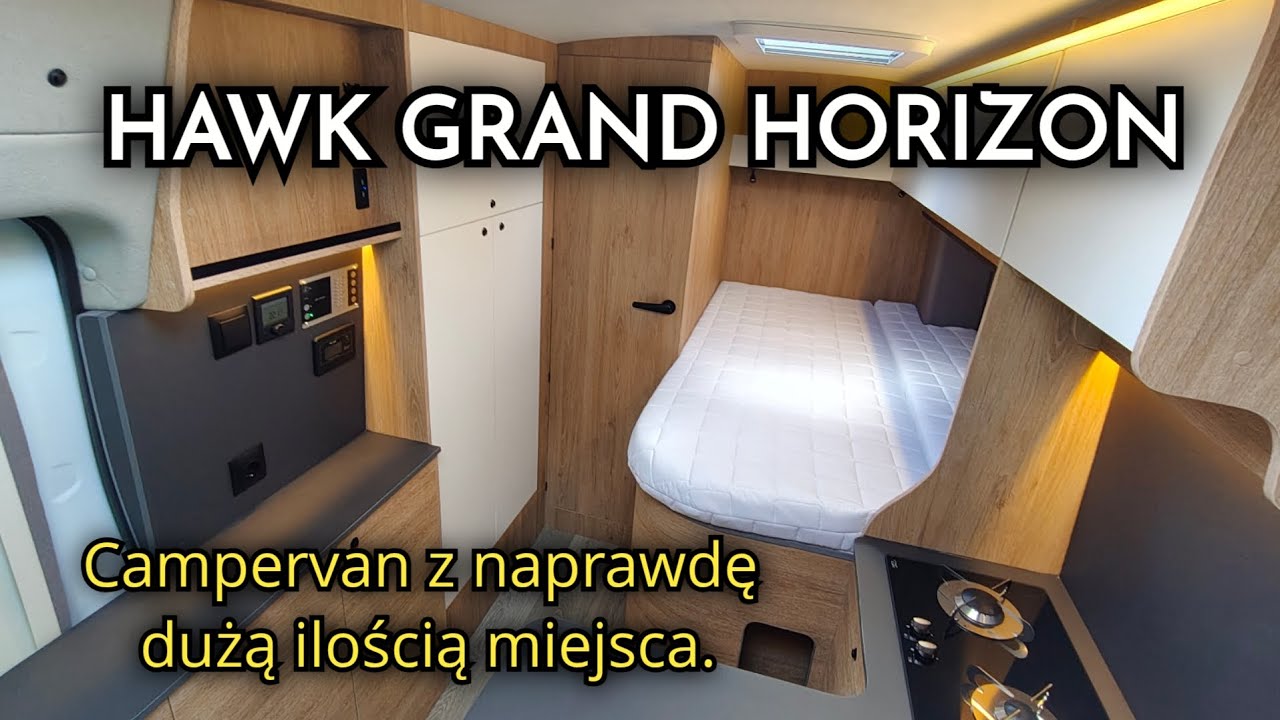 Kamper Hawk Grand Horizon. Ogromny kampervan 6.7 m długość. Nadwozie L4H3 