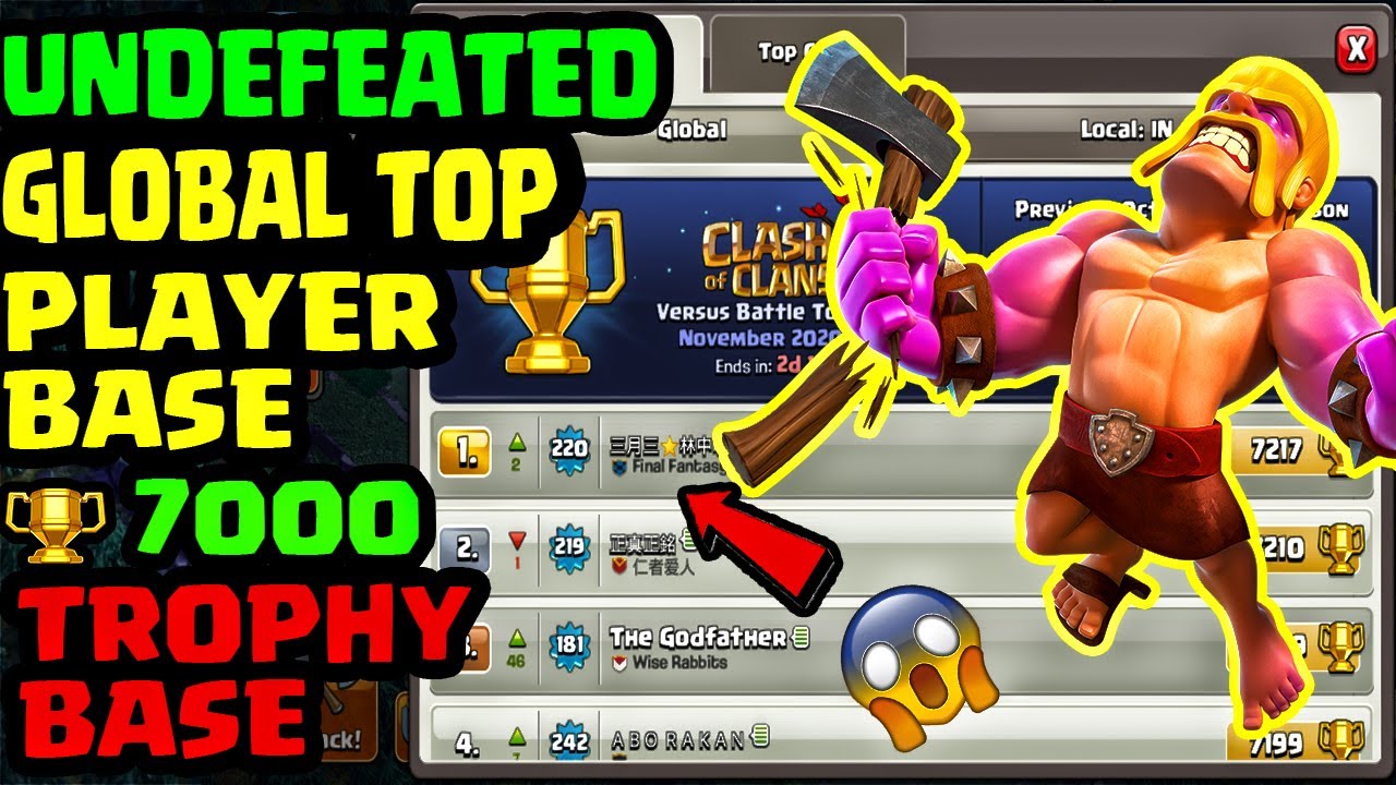BH9 GLOBAL TOP PLAYER BASE REVEAL 7000+ TROPHY WITH LINK ANTI 2 STAR BASE {2020}