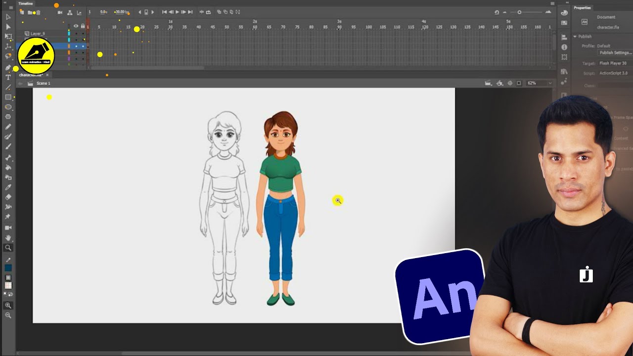 How To Trace Cartoon Character In Adobe Animate | 2D Character Design | @LearnAnimationHindi