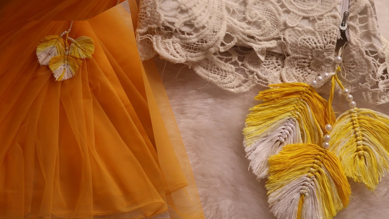 Yellow feather latkan using only threads || feather tassels