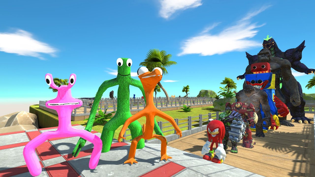 X3 Rainbow Friends Pink,Orange,Green vs King Kong OASIS DEATH RUN - Animal Revolt Battle Simulator