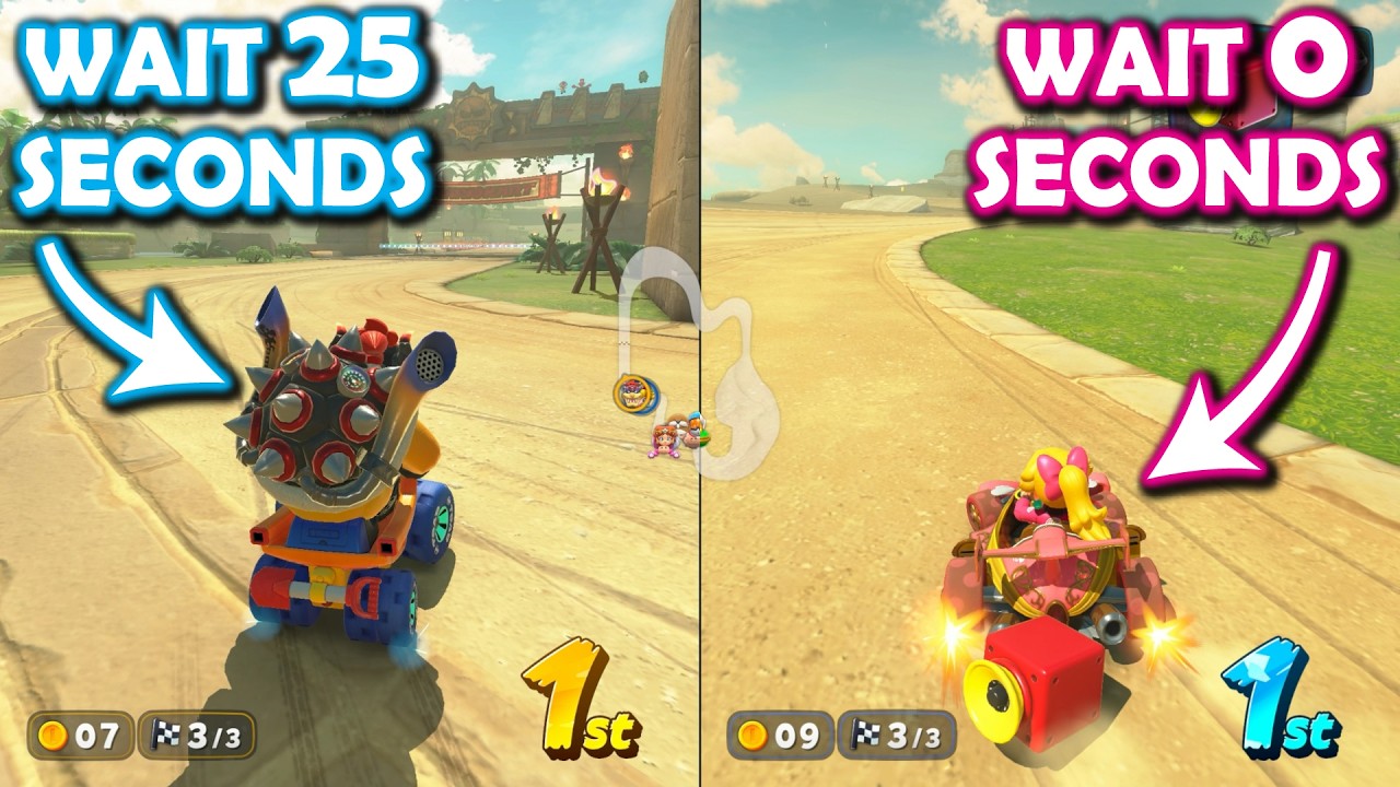 Wait 25 Seconds vs Start Right Away - Who wins? Mario Kart World Challenge!
