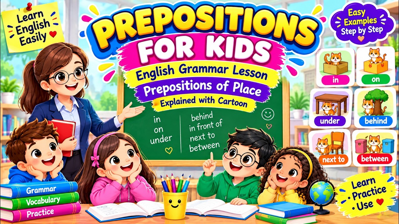 Preposition for Kids | English Grammar Lesson | Prepositions of Place Explained with Cartoon