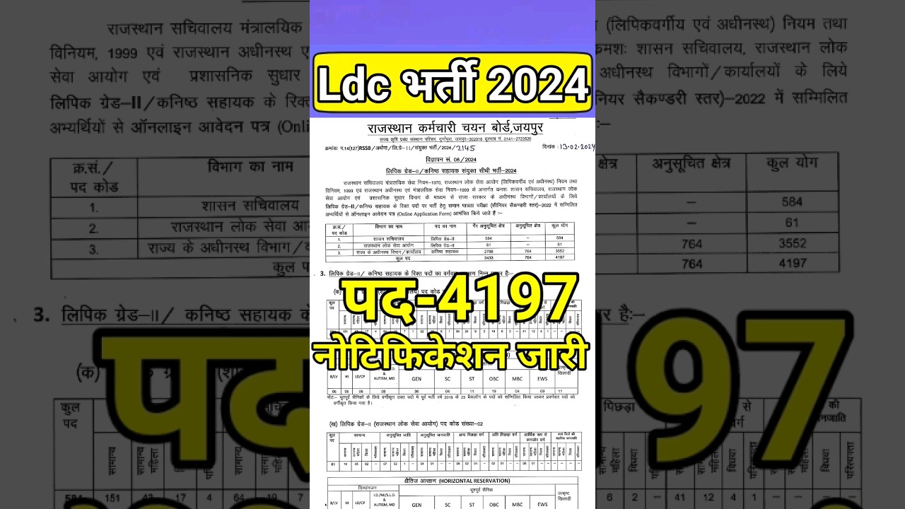 ldc vacancy 2024 | rajasthan ldc new vacancy | #ldcnotification | #ldcbharti | #newgovtjob #short
