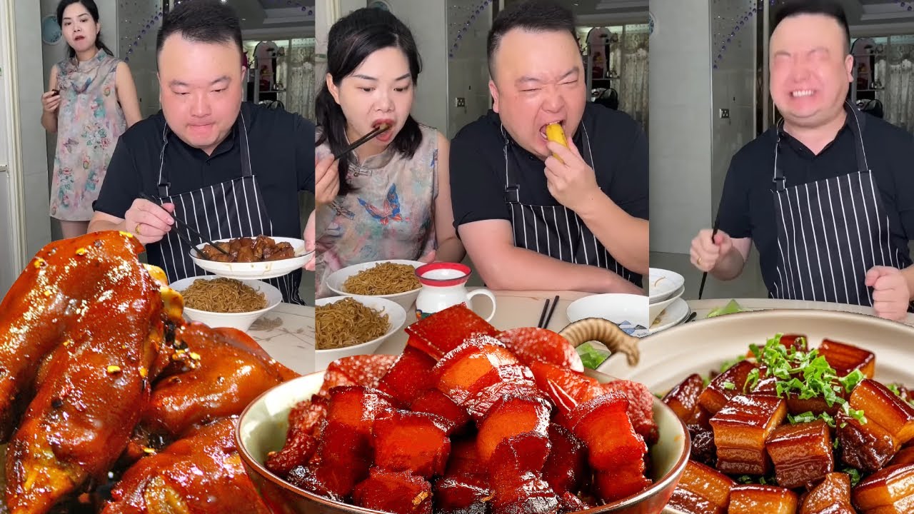 Foolish husband wants to eat Braised pork belly alone, I can't let him eat a mouthful