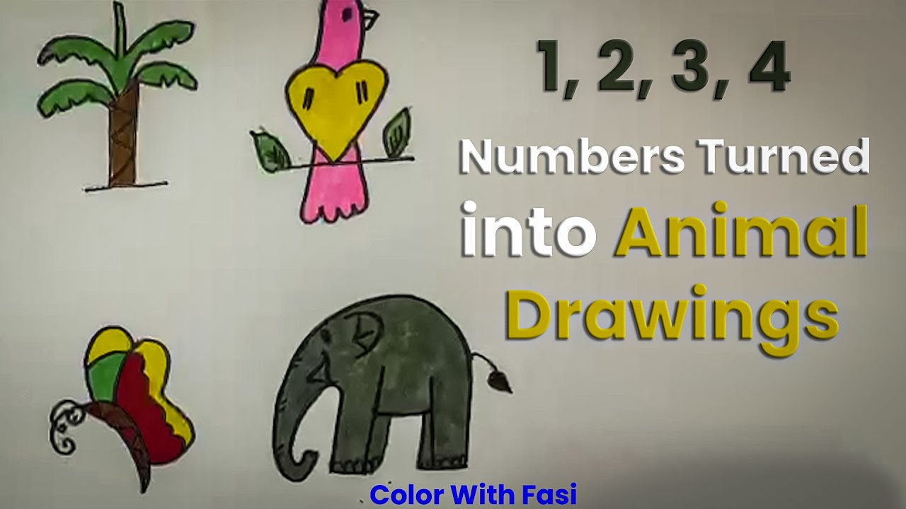 1, 2, 3, 4 Numbers Turned into Animal Drawings! |&nbsp;Color&nbsp;with&nbsp;Fasi