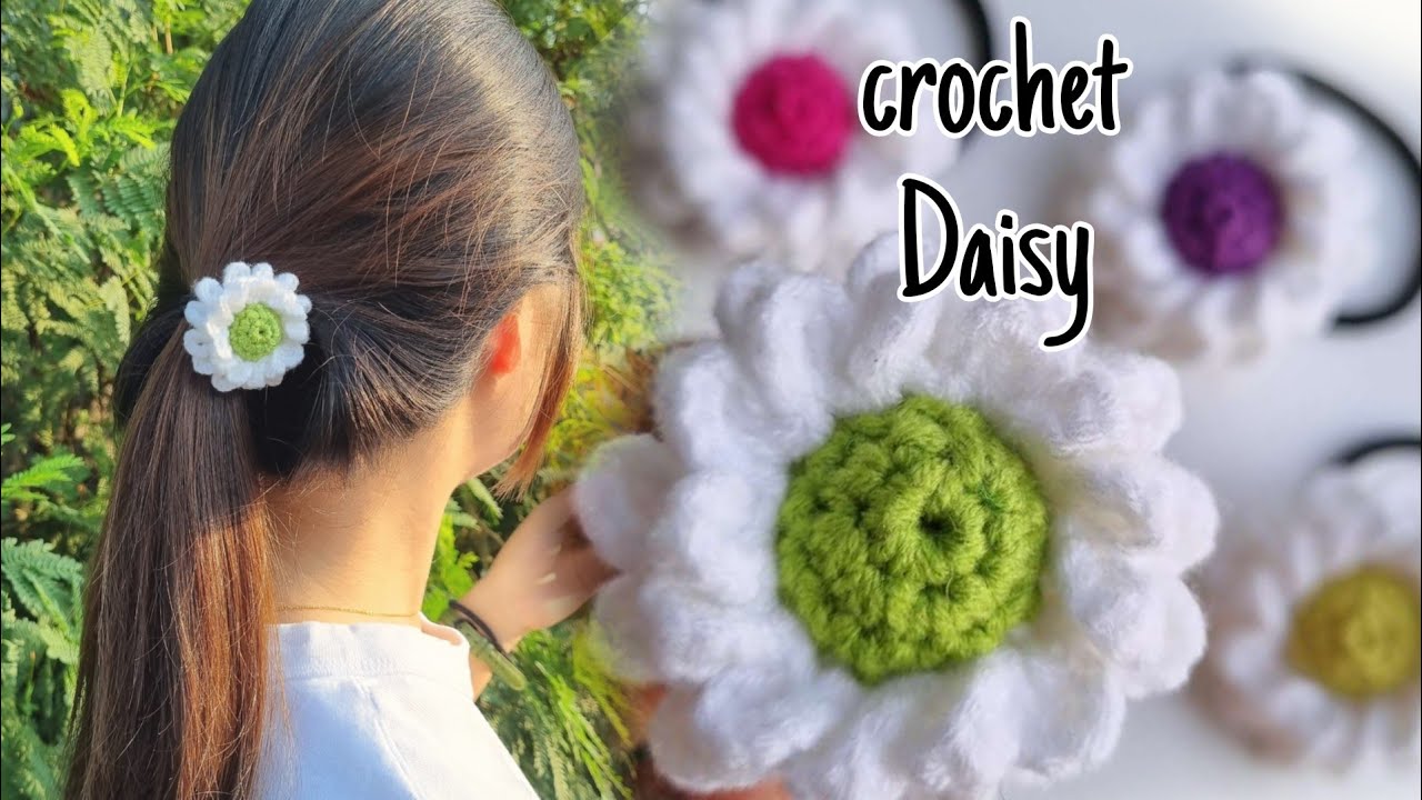 🌼Crochet Daisy Hairtie🌼ဒေစီခေါင်းစည်းကြိုးလေးထိုးကြမယ်