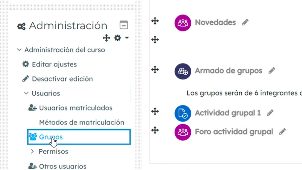 C&oacute;mo crear agrupamientos en Moodle