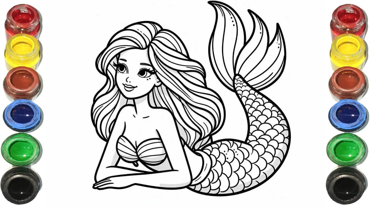 Cute Mermaid Drawing for kids, Painting & Coloring for kids, Toddlers | Let's Draw Together