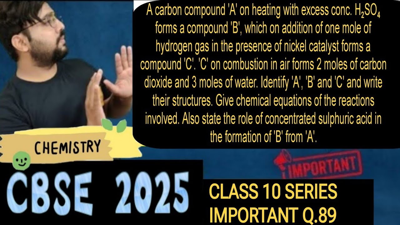 A carbon compound A on heating with excess conc H2SO4 forms a compound B which on addition of one mo
