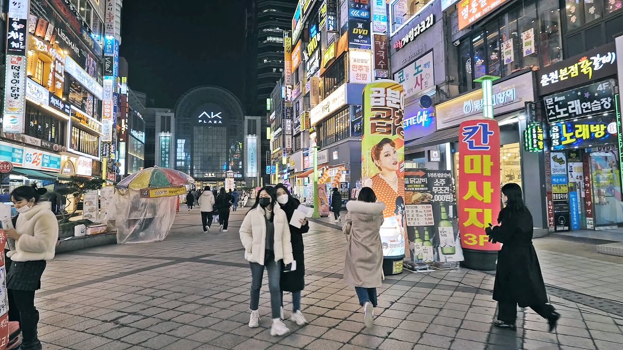 [4K] Bundang-Pangyo Night Walk - Seohyeon Station,Jeongja Cafe Street |분당-판교 야간 산책-서현역,AK플라자,정자동카페거리