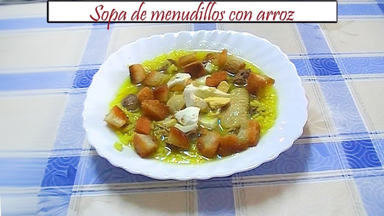 Sopa de menudillos con arroz y picatostes | Receta de Cocina en Familia