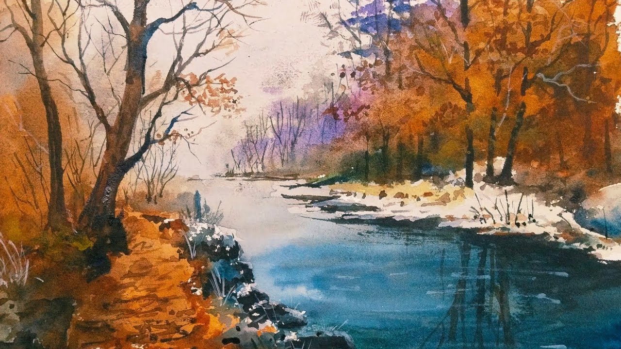 autumn meets winter watercolour Painting 