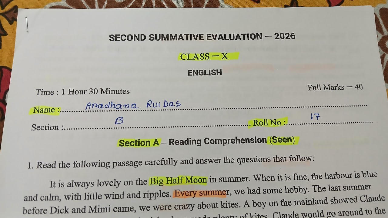Class 10 English 2nd Unit Test Question Paper 2026 || Class 10 English 2nd Unit Test Suggestion 2026
