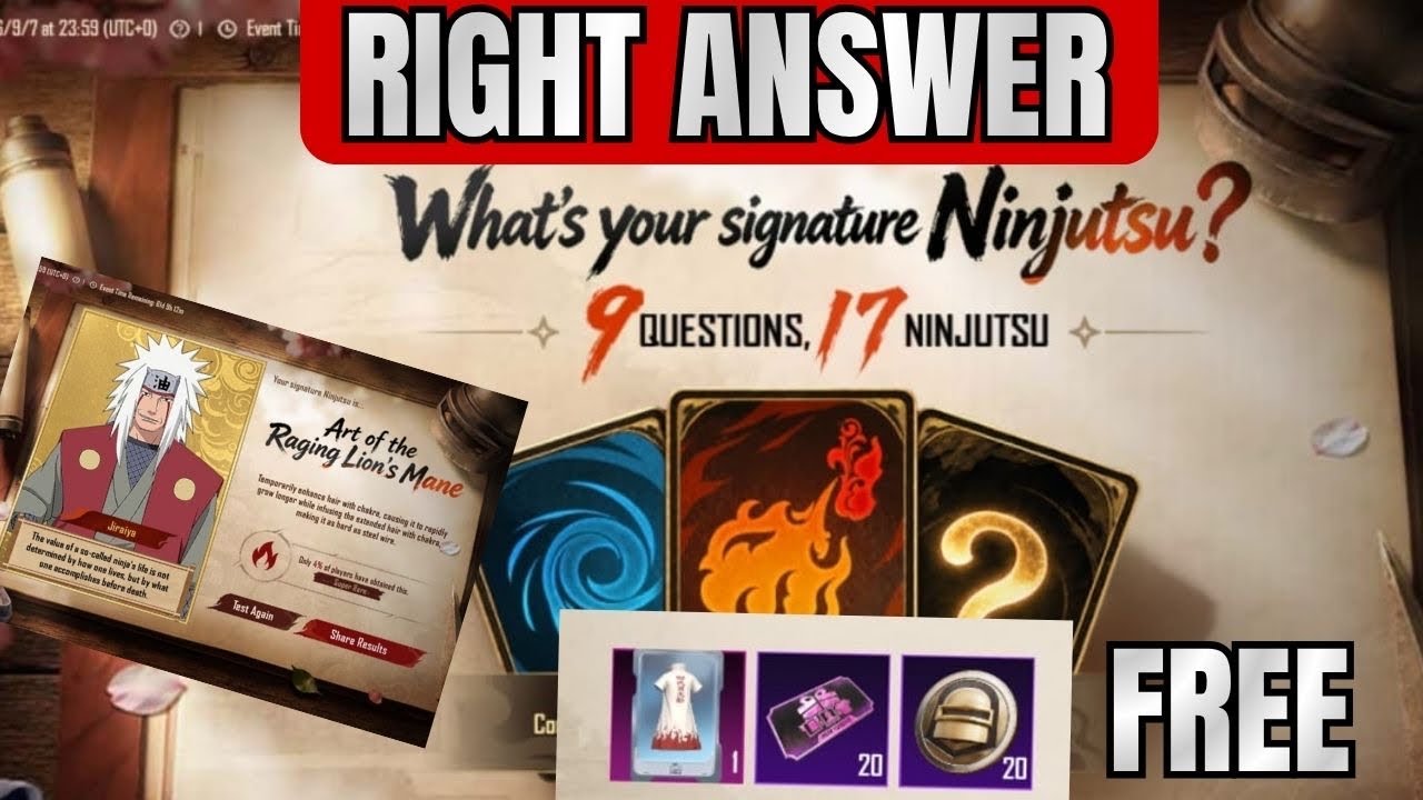 NINJUTSU TEST 9 QUESTIONS ANSWERS PUBG MOBILE | WHAT'S YOUR SIGNATURE NINJUTSU