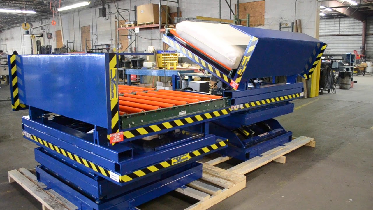 EXTRA WIDE BASE  DOUBLE SCISSOR LIFT WITH TILT TABLE AND CONVEYOR