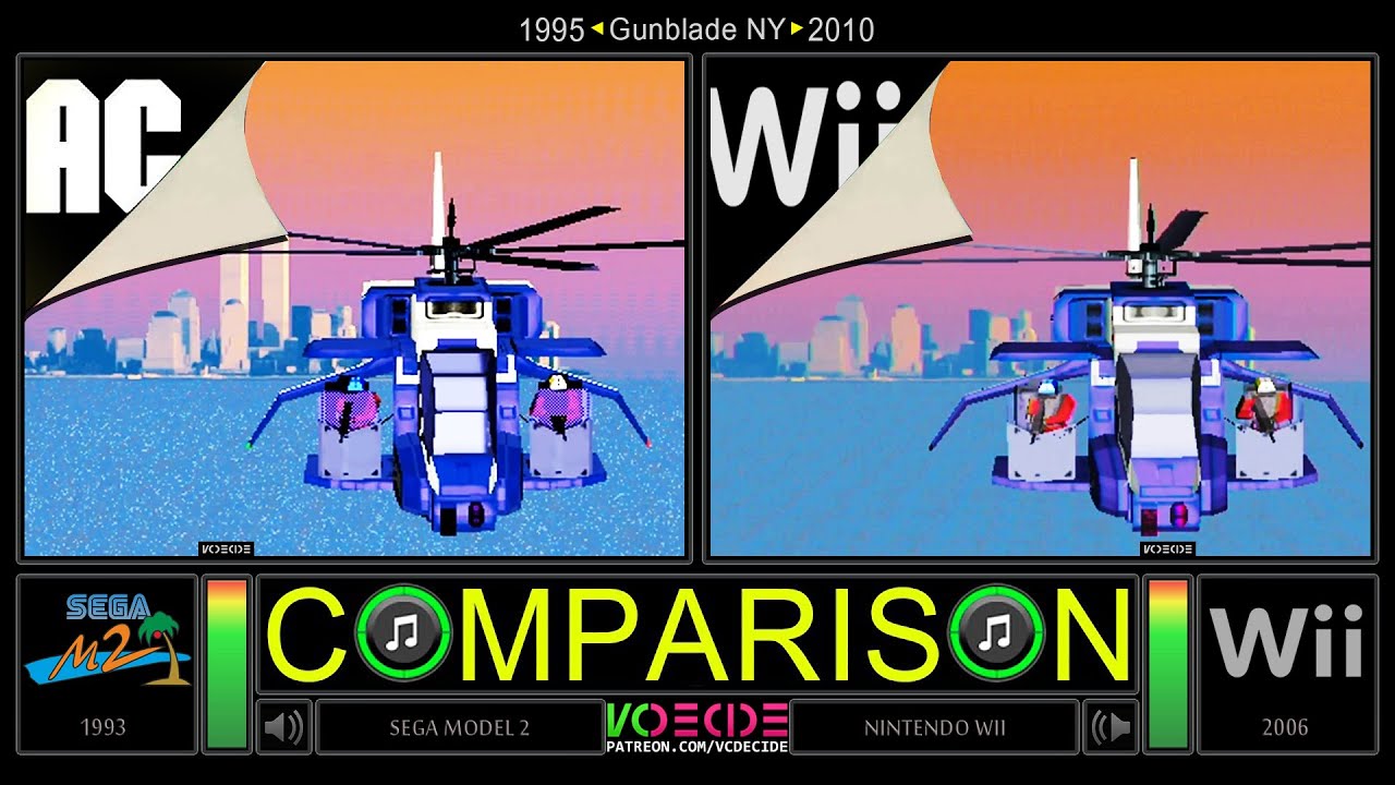 Gunblade NY (Arcade vs Wii) Side by Side Comparison - Dual Longplay | VCDECIDE