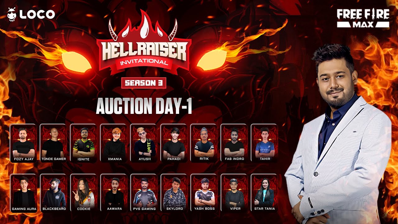 Free Fire Max | Hellraiser Invitational Season 3 | Auction Day 1 | Powered by Loco