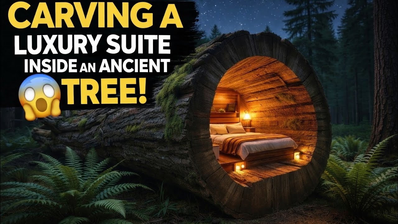 Carving a Luxury Suite Inside a Huge Ancient Tree Log | ASMR Build