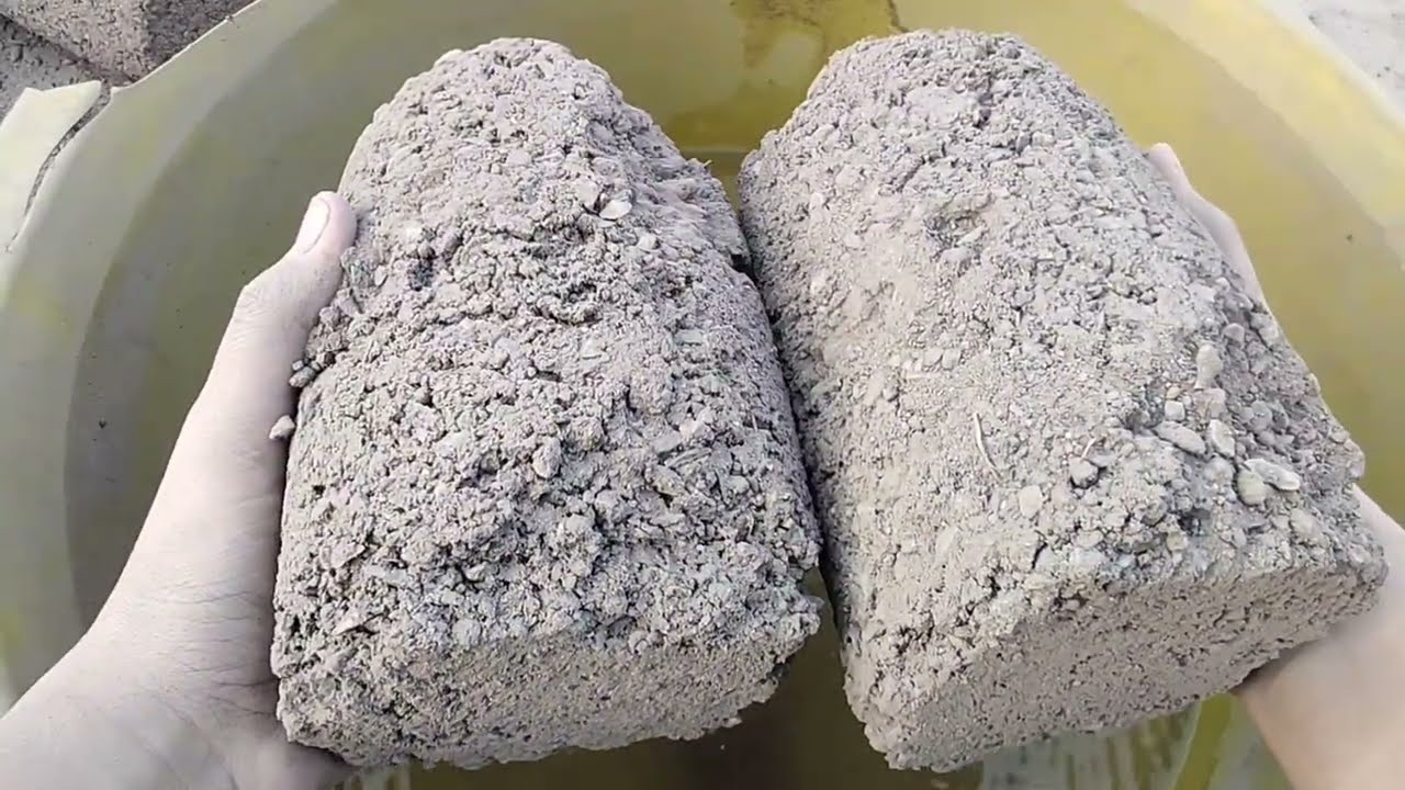 Smokey full dusty Stoney Gritty Sand cement cylinders crumbling on floor + in 💦 Water .▶️❤️asmr