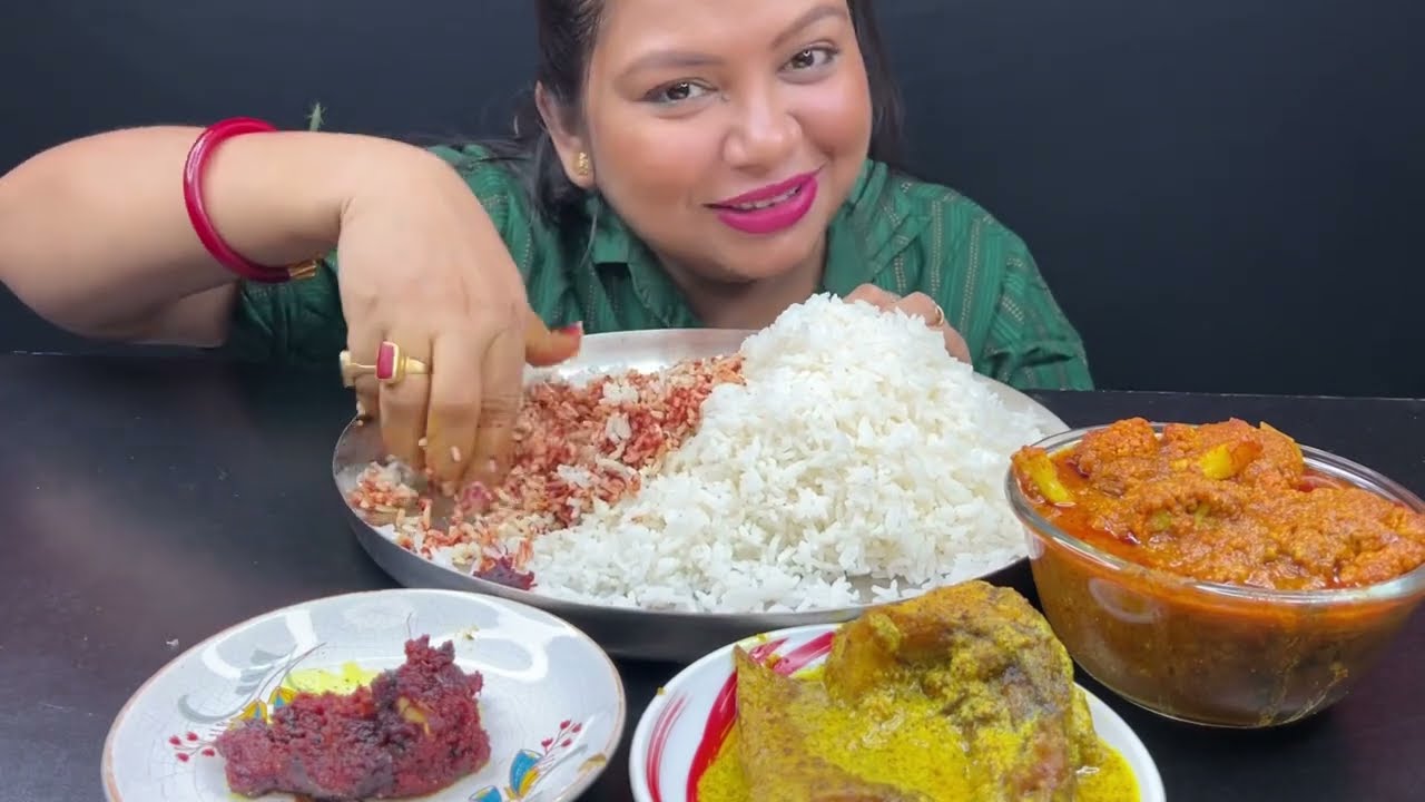 Bigbites, Eating Rice With Beet Vorta, Sorshe Vola, Chingri Bata Diye Fulkopi Rosha।।