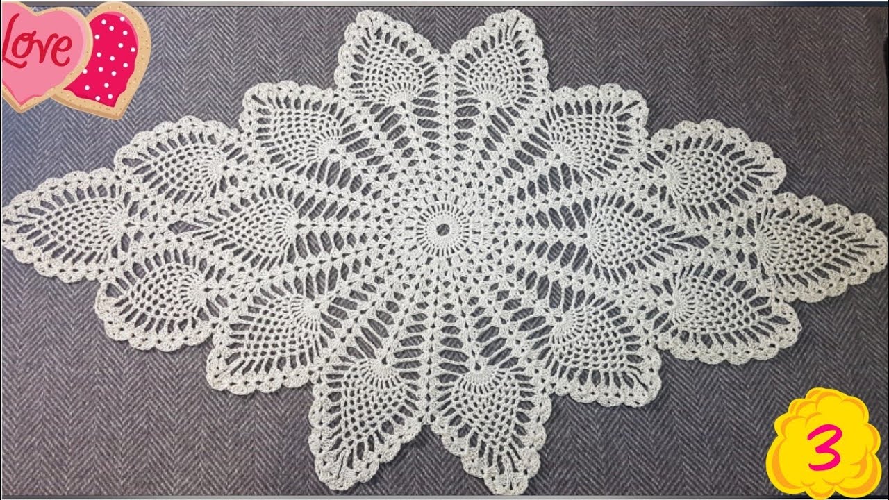 مفرش الأناناس كروشية سهل جدا  وأنيق للمبتدئين خطوة بخطوة الجزء3   Crochet doliy pineapple very easy