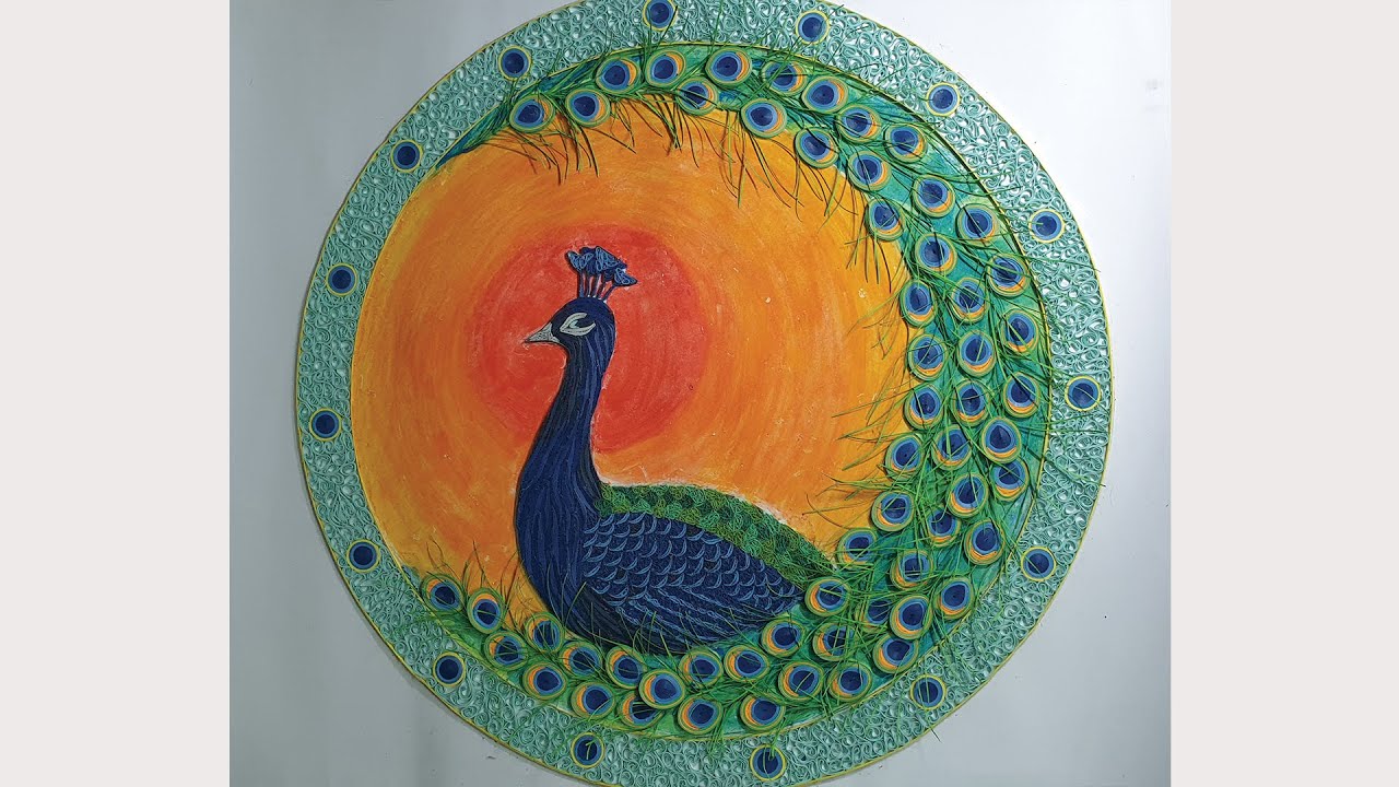 #8Decor a circle on A2 paper by quilling  Tranh con công bằng giấy cuộn #quilling #peacock #giaycuon
