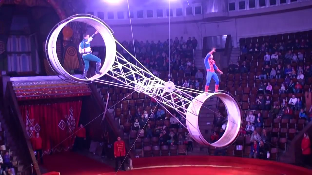 Circus. Wheel of death. Extreme acrobatics. Цирк. Колесо смерти.