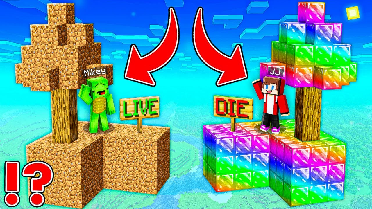 Which JJ and Mikey Choose : SKYBLOCK DIRT Poor vs RAINBOW Rich Battle in Minecraft - Maizen